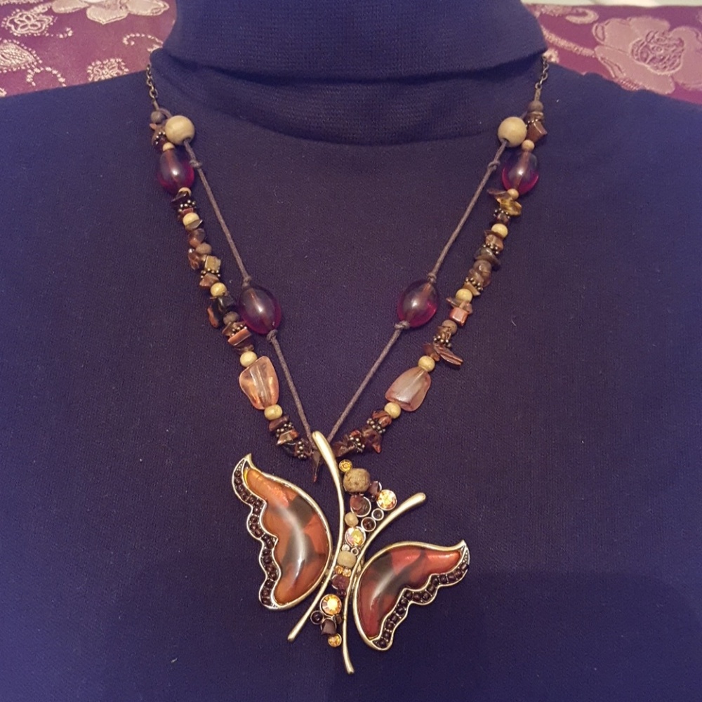 Butterfly 18 inch bead and cord necklace